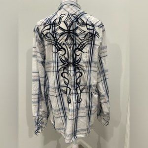 MACHINE Men’s Western embroidered Plaid Blue Stitch shirt